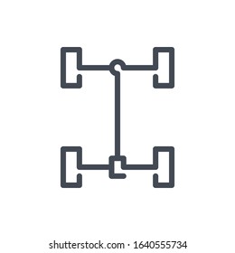 Car axle system line icon. Driveshaft and car suspension vector outline sign.