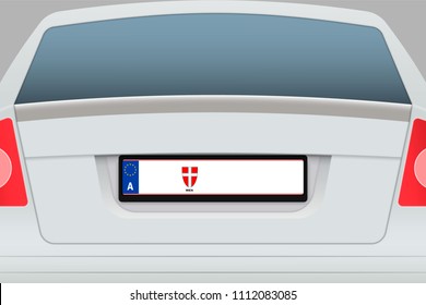 Car Back View with number plate. Vehicle registration plates of Austria