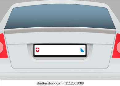 Car Back View with number plate. Vehicle registration plates of Switzerland