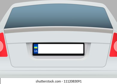 Car Back View with number plate. Vehicle registration plates of Ukraine