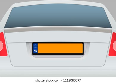 Car Back View with number plate. Vehicle registration plates of Netherlands