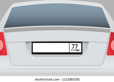 Car Back View with number plate. Vehicle registration plates of Russia