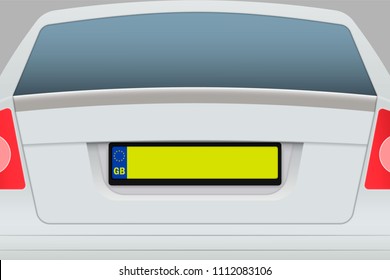 Car Back View with number plate. Vehicle registration plates of United Kingdom