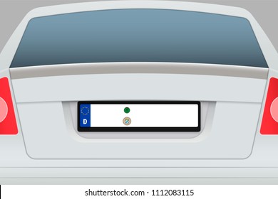 Car Back View with number plate. Vehicle registration plates of Germany