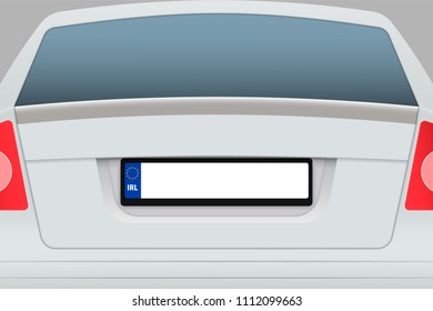Car Back View with number plate. Vehicle registration plates of Ireland