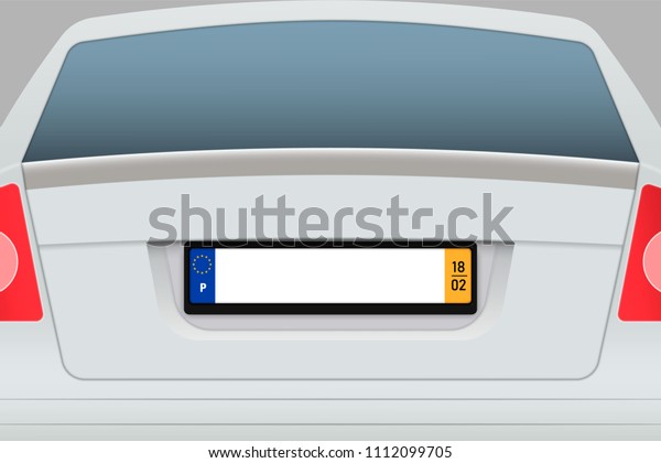 Car Back View with number plate. Vehicle\
registration plates of\
Portugal