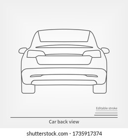 Car back view. Urban car. Vector line illustration isolated on white. Editable stroke