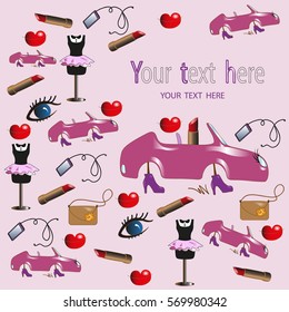 car, background, decorative, pink, comic, illustration