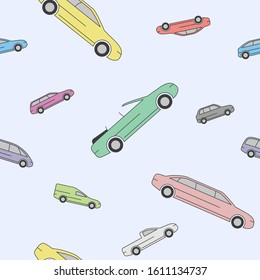 Car background - Vector color seamless pattern of transportation for graphic design