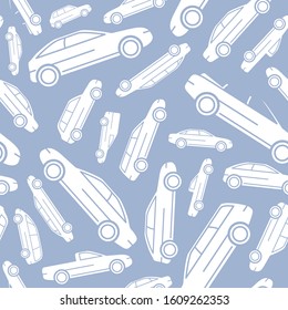 Car background - Vector seamless pattern solid silhouettes of transportation for graphic design