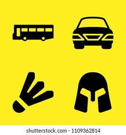 car, badminton, bus and helmet vector icon set. Sample icons set for web and graphic design