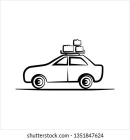 Car Baggage Icon, Baggage On Car Roof Vector Art Illustration