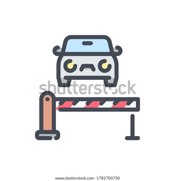 Car with Barrier color line icon. Private\
Parking Zone vector outline colorful\
sign.