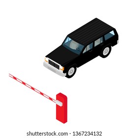 Car barrier gate and car isometric view isolated on white background. Entry system concept