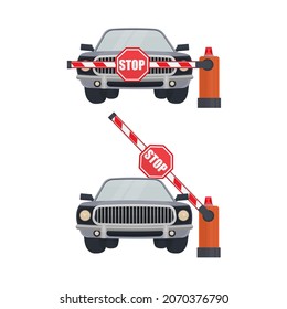 Car barrier. A car passes a barrier, vector illustration