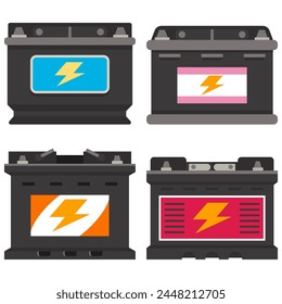 Car batteries vector cartoon set isolated on a white background.