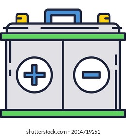 Car battery accumulator icon with plus minus flat vector sign. Alkaline power charger. Biomass energy concept