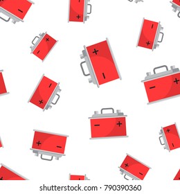 Car battery accumulator seamless pattern background. Business flat vector illustration. Auto accumulator battery energy power symbol pattern.