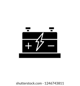 Car battery black icon, vector sign on isolated background. Car battery concept symbol, illustration 