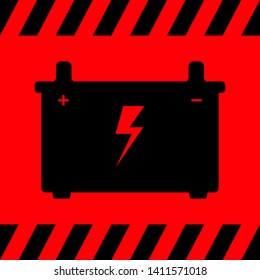 Car battery black on a red background, vector illustration for design.