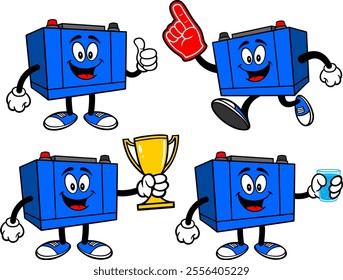 Car Battery Character Set 01, Hand Drawn Vector illustration, Isolated On Transparent Background