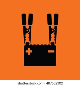 Car battery charge icon. Orange background with black. Vector illustration.