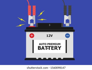 Car Battery Charge With Power Cables Illustration Vector