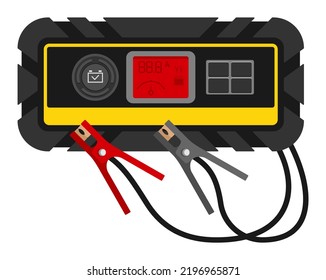 Car battery charger device - vehicle service equipment. Isolated vector illustration svg