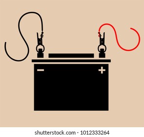 Car Battery Charging With Crocodile Clips, Jumper Cable Vector Art Illustration