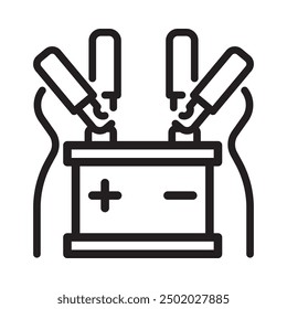 Car battery charging jumper cables icon. Outline style. Vector. Isolate on white background.