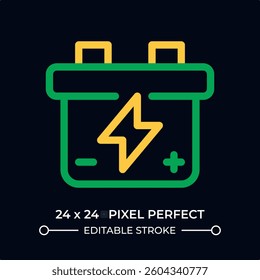 Car battery dark color line ui icon. Vehicle accumulator with lightning sign. Electric supplies for automobile. Vector duotone outline symbol isolated. User interface element, pixel perfect