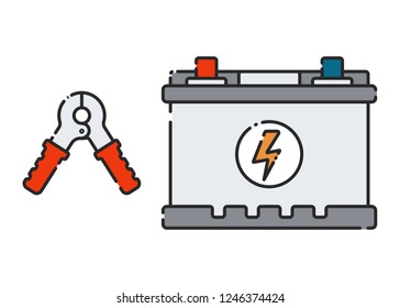 Car battery. Flat abstract icon. Vector illustration. Electrical power supply