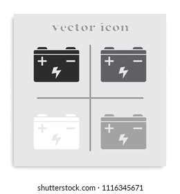 Car battery flat black and white vector icon.