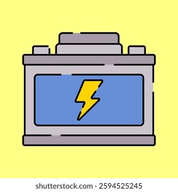 Car Battery Flat design style, a grey and green automotive battery with a lightning icon, symbolizing power supply, great for electric car themes, repair shop ads, and automotive graphics.