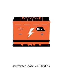 Car battery flat vector icon isolated on white background. Auto accumulator battery energy power illustration.