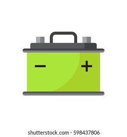 Car battery flat vector icon isolated on white background. Auto accumulator battery energy power illustration.