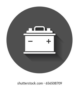 Car battery flat vector icon. Auto accumulator battery energy power illustration with long shadow.