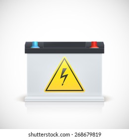 Car battery, front view. Isolated on white background