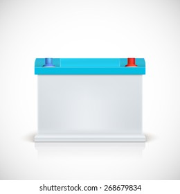 Car battery, front view. Isolated on white background