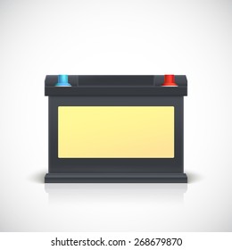 Car battery, front view. Isolated on white background
