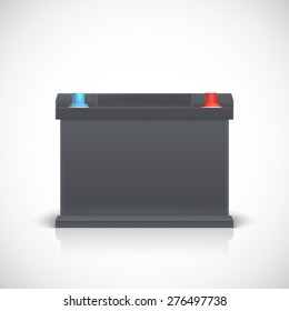 Car battery, front view. Isolated on white background