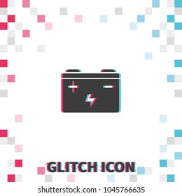 Car battery  glitch effect vector icon.