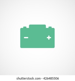 Car Battery Green Flat Icon On White Background
