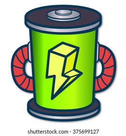 Car Battery Green With Handle, Thunder Logo Cartoon Vector