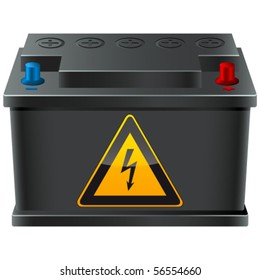 Car Battery With High Voltage Sign - Vector Illustration