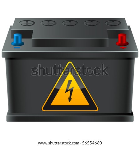 car battery with high voltage sign - vector illustration