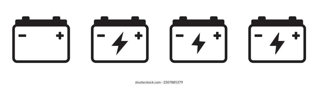 Car battery icon. Car accumulator icons set. Auto battery symbols.