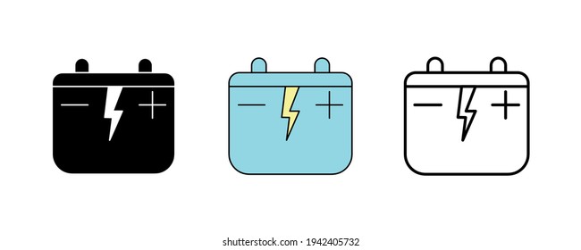 Design des Auto-Akku-Symbols. Batteriesymbol in Silhouette, bunt und linear. Energiebuchsymbol, Vektorgrafik einzeln auf sauberem Hintergrund für Ihr Logo für Ihre Webanwendung.