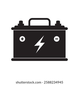 Car battery icon. electric power lithium iron cell battery isolated on white background. industrial electric lead battery sign in black filled style. Design template. flat vector illustration