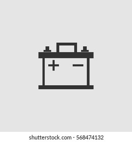 Car battery icon flat. Black pictogram on grey background. Vector illustration symbol